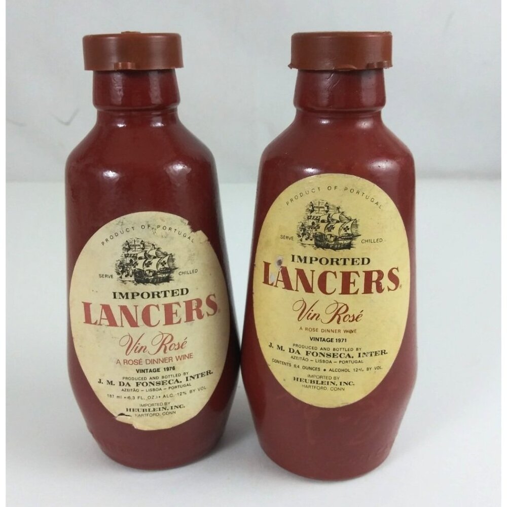 Vintage 1970's Imported Lancers Vin Rose Glass Wine Bottle Salt & Pepper Shakers